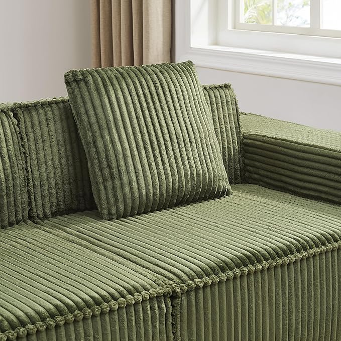 L-Shaped Corner Corduroy Sectional Sofa 4 Seat Modular Boneless Sofa Foam Cloud Couch with Movable Ottoman and Toss Pillows,Modern Deep Seat Convertible Chaise Sofa