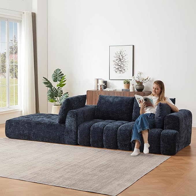 108 Inch Oversized Cloud Modular Sectional Sofa with Left Facing Chaise, L Shaped Floor Lounge Couch, Comfy Tufted Chenille Boneless Sofa with Deep Seat,No Assembly Required for Living Room Office