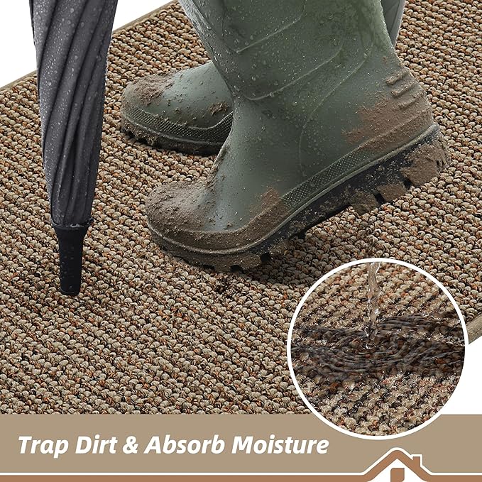 BEQHAUSE Dirt Trapper Door Mat 20" x 48", Non-Slip Washable Doormats Entrance Mat, Dirt Resistant and Absorbent Welcome Mat, Low Profile Floor Mats for Front Back Door and Entryway, Beige - Image 3