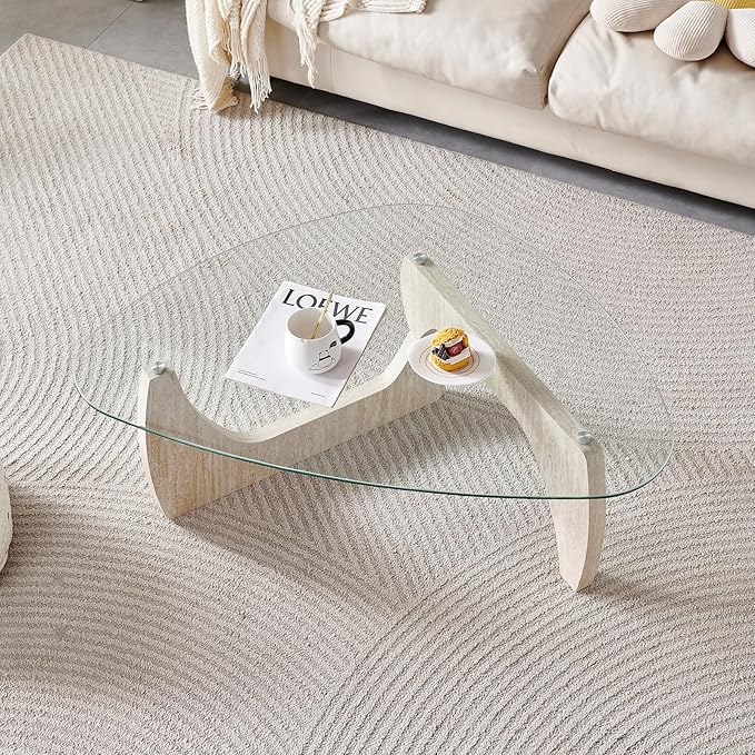 Btrpily Wooden Coffee Table - Modern Marble Coffee Table， Contemporary, Stylish, High-End Furnishing for Your Living Room (Marble Stone, Triangle)