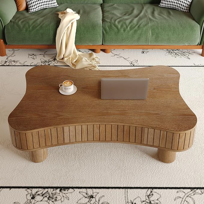 Cloud Lift Top Coffee Table with Storage, 42.52" Modern Lrregular Fluted Coffee Tables with Lifting Top,Cute Low Center Tables for Living Room, Apartment or Office-Walnut