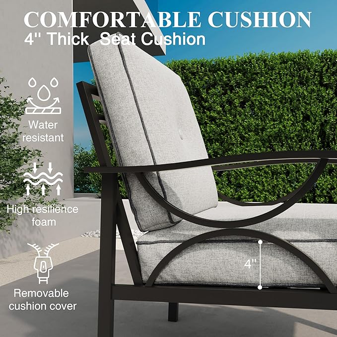 RoyalCraft Outdoor Patio Furniture Set, 5 Piece Patio Conversation Set with Coffee Table, Metal Furniture Set for Porch Backyard Garden, Black