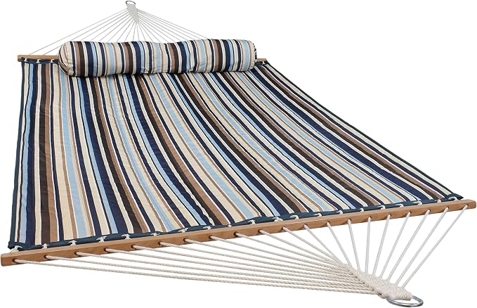 Sunnydaze Quilted Double Hammock for Outside with Spreader Bars and Pillow - 450 lb Capacity, 74x55 Inch Bed, UV Resistant, Quick Dry - Chains Included, Stand Sold Separately - Ocean Isle - Image 10