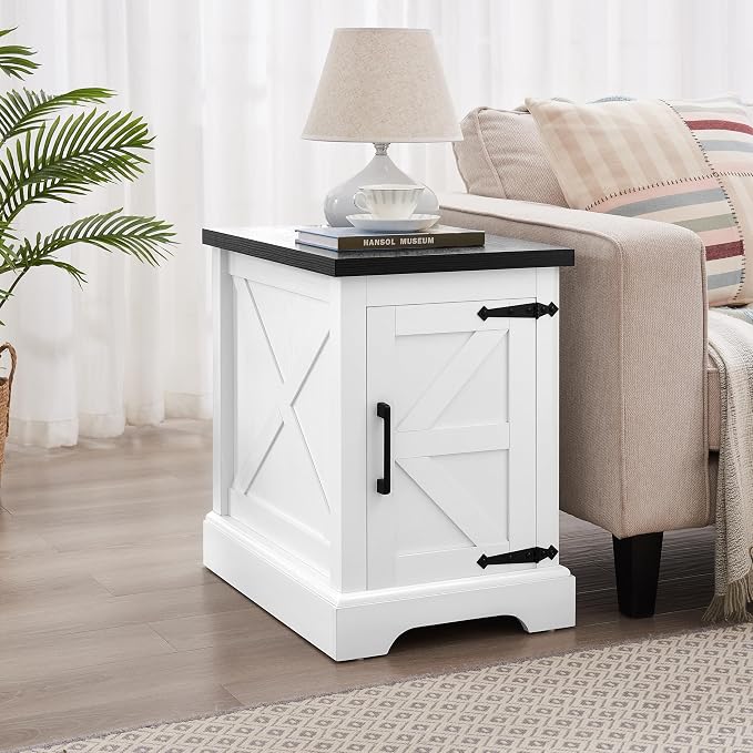 Ball & Cast 24 Inch Farmhouse Nightstand,Wood Bedside Table with Barn Door and Adjustable Storage Shelf, Sofa Side Table End Table for Living Room, Night Stand for Bedroom,White by BallCast