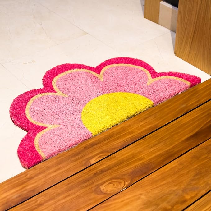 Fisura - Outdoor Flower Coconut Doormat with Non-Slip PVC Base. Doormat with Original Shape. Pink Design. Hand Painted. Dimensions: 30 x 18 in - Image 7