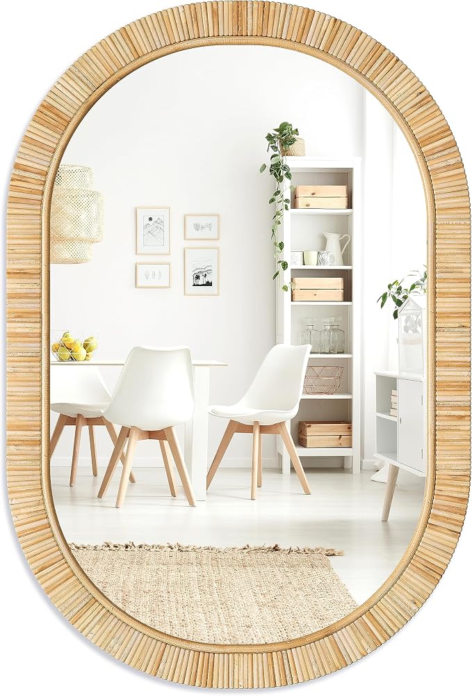 Barnyard Designs Oval Rattan Wall Mirror, Natural Tan Woven Rattan Frame, Indoor Decorative Mirror for Bedroom Living Room Entryway (20" x 30", Oval) by BarnyardDesigns