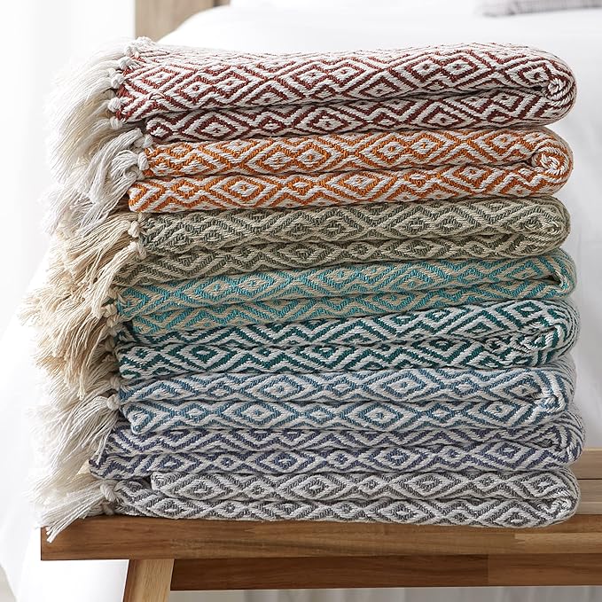 DII Rustic Farmhouse Double Diamond Woven Throw, 50x60, Aqua