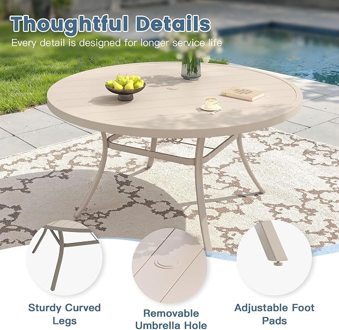 DIFY 11 Pieces Outdoor Patio Dining Set for 10, 60" Round Metal Dining Table and 10 Stackable Textilene Patio Chairs, Outdoor Table and Chairs for Backyard Garden Poolside, Sandshell - Image 2