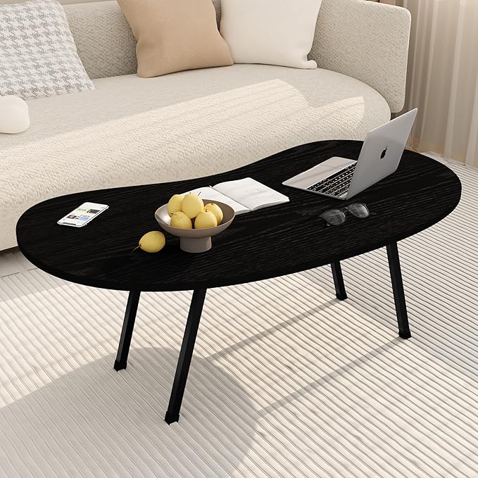 Foldable Coffee Table,Mid Century Modern Coffee Table Living Room Tables,Oval Center Table,Small Folding Coffee Tables Portable Table for Small Spaces,Living Room,Bedroom,Home,Easy Assembly,Black