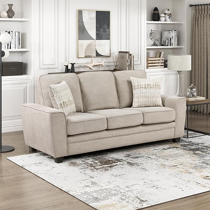 Lexicon Chenille Fabric Upholstered Sofa with 2 Pillows, with Track Arms, Reversible Back and Seat Cushions, Removable Cushion Covers, Comfy Couch for Living Room/Office/Waiting Room, Taupe