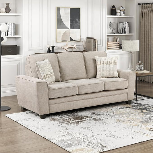 Lexicon Chenille Fabric Upholstered Sofa with 2 Pillows, with Track Arms, Reversible Back and Seat Cushions, Removable Cushion Covers, Comfy Couch for Living Room/Office/Waiting Room, Taupe