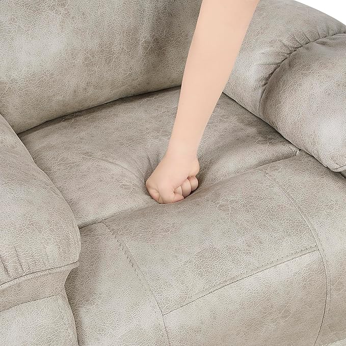 Lexicon Manual Glider Recliner Chair, Polished Microfiber Upholstered Manual Tab Pull Reclining Nursery Chair for Living Room, Pillow Top Armrest, Padded Headrest, Easy Assembly, Pewter