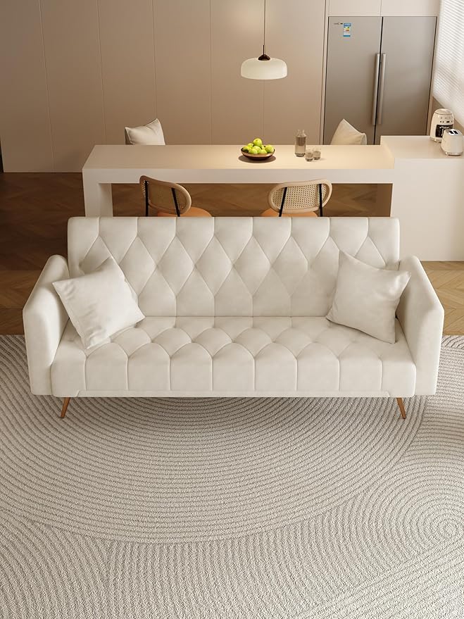 KEIKI 71 INCH Loveseat Sofa with Adjustable Backrest, Upholstered 2 Seater Velvet Couch for Living Room Bedroom Office Apartment, Beige