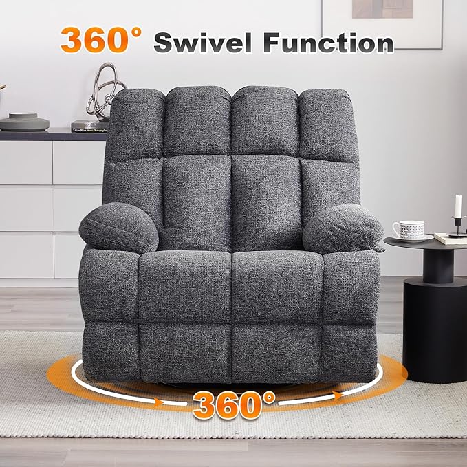 Eiayeebil Oversized Swivel Rocker Recliner Chair Set of 2 for Adult, Rock Recliner for Big Man, Extra Wide Manual Recliners, Overstuffed Soft Rocking Sofa Chair,Light Grey