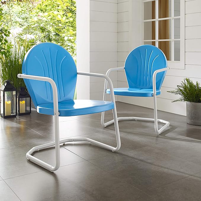 Crosley Furniture Griffith Outdoor Chair, Retro Metal Patio Chairs for Dining, Porch, Deck, Balcony, Sky Blue - Image 6