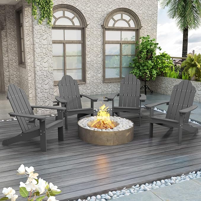 LUE BONA HDPS Adirondack Chairs Set of 2, Long-Lasting All-Season Outdoor Patio Chairs, Hidden Cup Holder, 350 LBS, Dark Gray by LUEBONA