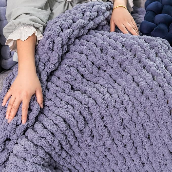Chunky Knit Blanket - Luxury Soft Cozy 50 * 60 Throw Blanket,100% Woven Blanket Rope Knot Throw Blanket for Couch, Sofa, Home Decor, Gift - Machine Washable (Dark Grey, 40 * 50)