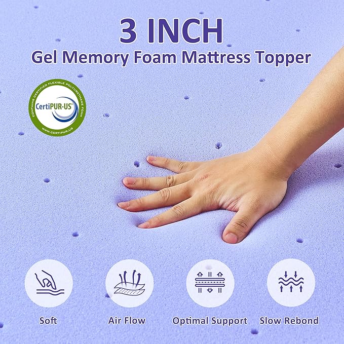 3 Inch Gel Memory Foam Mattress Topper King Size with Removable & Washable Viscose Made from Bamboo Cooling Breathable Cover, Soft Bed Topper for Back Pain, CertiPUR-US Certified