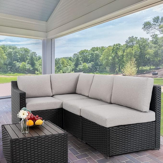HAPPATIO 5 Piece Patio Conversation Set,All-Weather Patio Furniture Set,Outside Patio Furniture,4 Piece Outdoor sectional,PE Rattan Wicker Outdoor Sectional Sofa.(Brown/Grey)