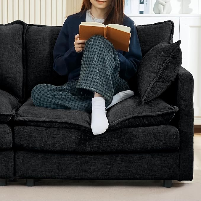 Eafurn Oversized Reversible Modular Sectional Sofa with Movable Ottoman, 4 Seater Convertible L Shaped Corner Couch Modern Chenille Sofa Set w/Double Layers Seat Cushions for Living Room Apartment