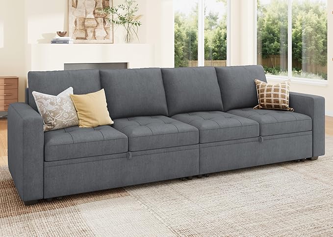 HONBAY Modular Sectional Sleeper Sofa with Pull Out Couch Bed, Convertible Sectional Couches for Living Room,Bluish Grey