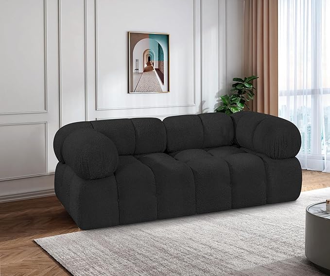 Meridian Furniture 611Black-S68A Ames Collection Modern | Contemporary Modular Sofa with Rich Black Boucle Fabric, Modular to Create Infinite Configurations, 68" W x 34" D x 28" H, Black