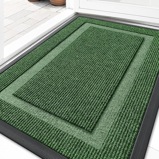 OLANLY Front Door Mat Indoor Outdoor Entrance, Waterproof All-Season, All-Weather Doormat, Sturdy Natural Rubber, Fade Resistant, Low Profile, Easy Clean Patio Porch Entryway Mat, 29.5x17, Green by OLANLY