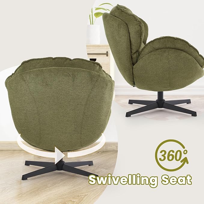 IWMH Swivel Accent Chair for Living Room, Upholstered Armchair with Metal Legs, Lounge Sofa Chair, Comfy Leisure Chairs for Bedroom Reading (Green)