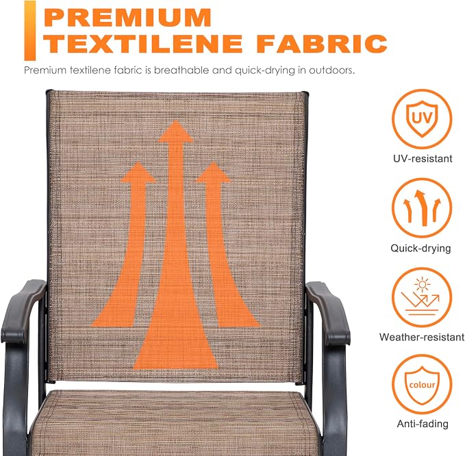 NUU GARDEN 4 Piece Outdoor Patio Dining Chairs, Textilene Dining Chairs with High Back, Patio Furniture Chairs with Armrest, Iron Frame for Lawn Garden Backyard Deck, Black and Brown - Image 6