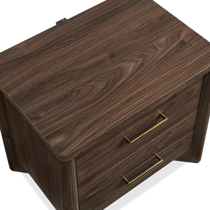 24/7 Shop at Home Sawer Modern 23-inch Wood Nightstand Set of 2 with 2 Drawers and USB Ports, Wooden Night Stand for Bedroom, Apartment, Small Bedside Table, Walnut - Image 7
