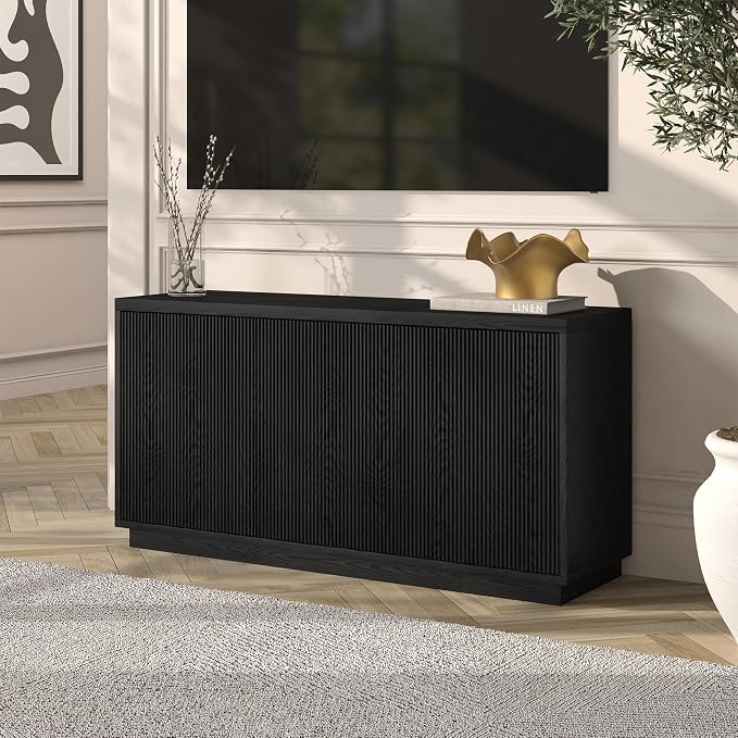 Henn&Hart Fluted TV Stand for TVs up to 55" with 3 Swing Out Ribbed Doors and Adjustable Shelves for Living Room, Family Room, or Office, Natural Black - Image 4