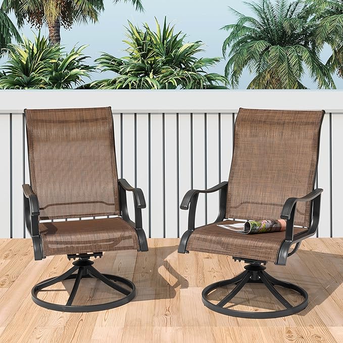 NUU GARDEN Patio Swivel Chair Set of 2, Outdoor Swivel Rocker Dining Chairs with All-Weather Textilene High Back and Metal Frame for Backyard Deck Lawn Garden, Brown - Image 4