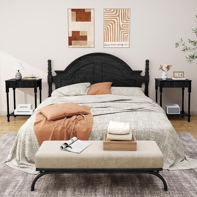 Night Stand Set of 2,Fluted Nightstand with Charging Station, 23.6” Large Bed Side Table End Table with Drawer, Modern Mid Century Wooden Night Stands Bedside for Bedroom Living Room Sofa Office,Black - Image 8