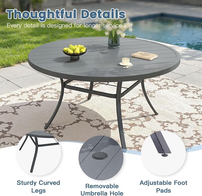 DIFY 9 Pieces Outdoor Patio Dining Set for 8, 53" Round Metal Dining Table and 8 Stackable Textilene Patio Chairs, Outdoor Table and Chairs for Backyard Garden Poolside, Grey - Image 2