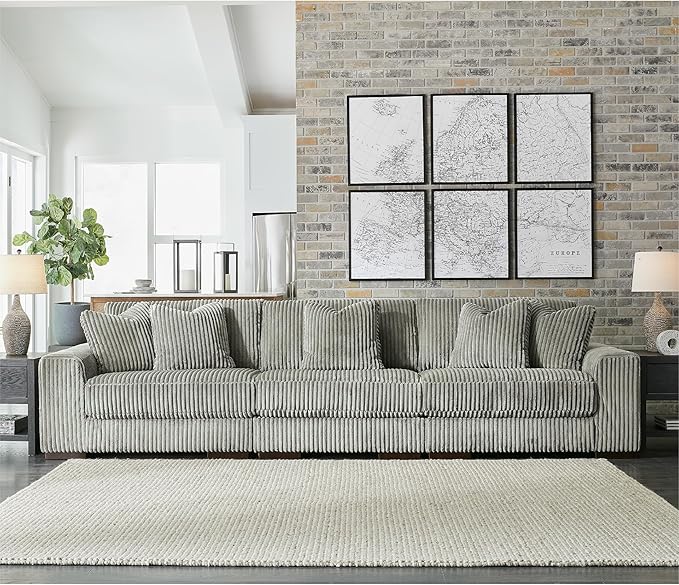 Signature Design by Ashley Lindyn Casual Contemporary 3-Piece Sectional Sofa with Reversible Cushions, Corded Fabric, Feather Cushion, Gray