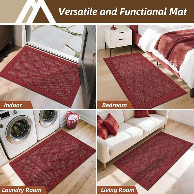 COSY HOMEER Non-Slip Door Mat 24"x36", Entryway Rugs Low Profile Absorbent Dirt Trapper Doormat for Front Entrance, Washable Polypropylene Entry Mat (Red) - Image 7