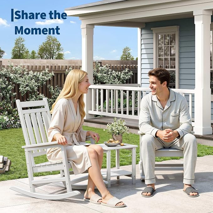 Garvee HDPE Rocking Chair Outdoor Set of 6 - Poly High Back Porch Rocker Chairs for Adults - All Weather Resistant Furniture for Patio Front Porch - White - Image 3