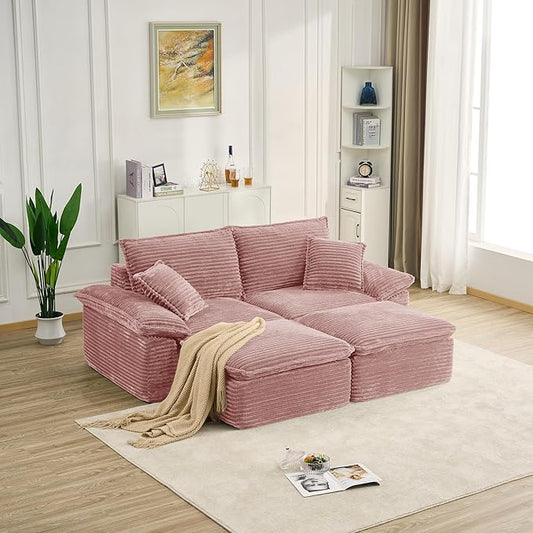 Comfy Boneless Cloud Sofa Chaise Oversized Fluffy Corduroy Upholstered Chaise Lounge for Living Room Bedroom, Modular Compressed Foam Cloud Daybed, Single Seat Sofa
