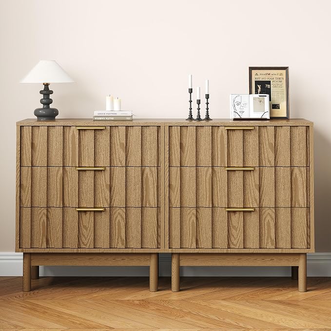 RoyalCraft 3 Drawer Nightstand, Modern Fluted Chest of Drawers, Wooden Storage Night Stand Side Table with Chic Edge Pull, Perfect for Bedroom, Living Room, Entryway, Natural Wood Tone - Image 8