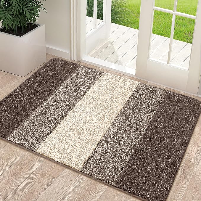 Kitinjoy Indoor Outdoor Door Mat, 48x32 Non-Slip Absorbent Dirt Trapper, Low-Profile Washable Inside Entrance Front Floor Mat, Sturdy Soft Entry Doormats for Entryway, Light Brown - Image 7