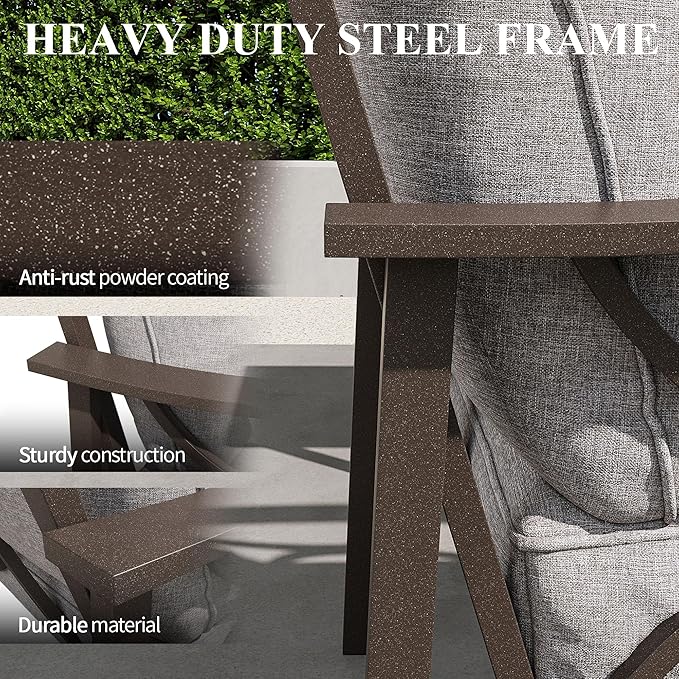 RoyalCraft Outdoor Patio Furniture Set, 8 Piece Patio Conversation Set with Coffee Table Side Table and Ottomans, Metal Furniture Set for Porch Backyard Garden, Grey