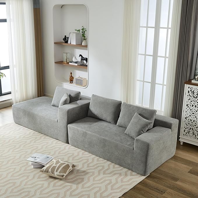 Ball & Cast 106.5" Chenille Modular Sectional Sofa,L-Shaped Deep Seat Cloud Couch with Chaise and Pillows,Modern Minimalist Sofa Bed for Living Room, Free Combination,No Assembly Required, Grey