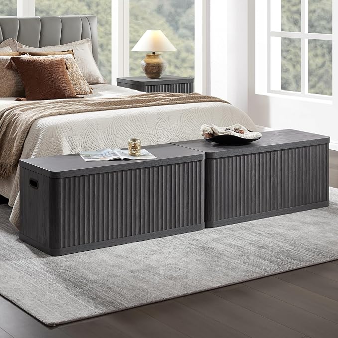 SICOTAS Storage Bench 80.4" Wide Shoe Bench with Lift Top Large Wooden Storage Chest Trunk Modern Blanket Chest with 4 Safety Hinges & Seating for Bedroom Entryway Living Room Hallway - Image 8