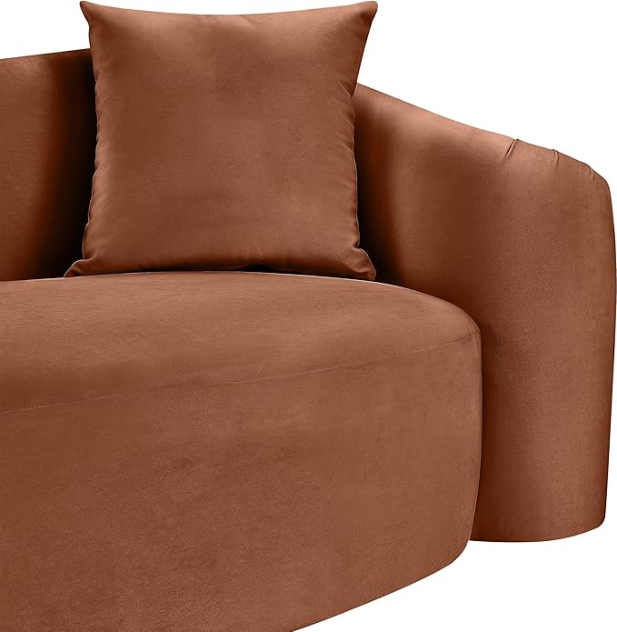 Meridian Furniture 44052Cognac-S Destin Collection Modern | Contemporary Sofa with Ultra Luxe Cognac 460 GSM Velvet, Rich Curves, 91" W x 34.5" D x 31" H, Cognac