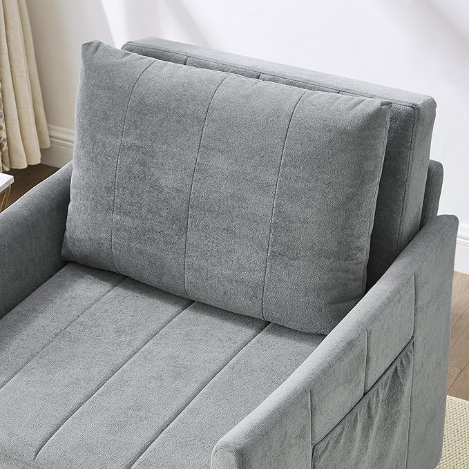 Ball & Cast 31.5" Convertible Pull-Out Sleeper Sofa Bed,Chenille Upholstered Pull Out Couch Chair,3 in 1 Single Sofa Chair W/Storage Basket and Side Pocket,Recliner Chaise Lounge for Living Room,Grey