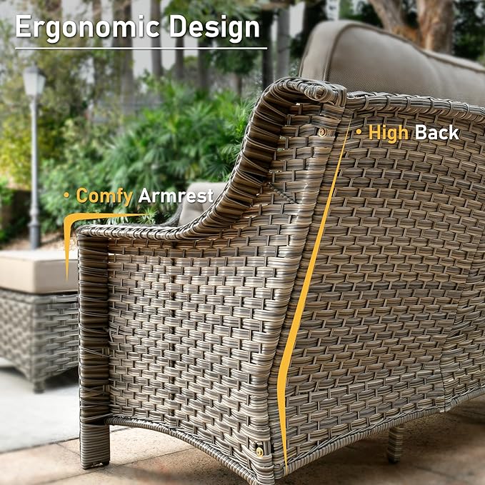 HOOOWOOO 2 Piece Patio Chairs Set,Outdoor Wicker Chairs,All Weather Resistant High Back Rattan Deck Chairs Matching Furniture(Beige Tan)