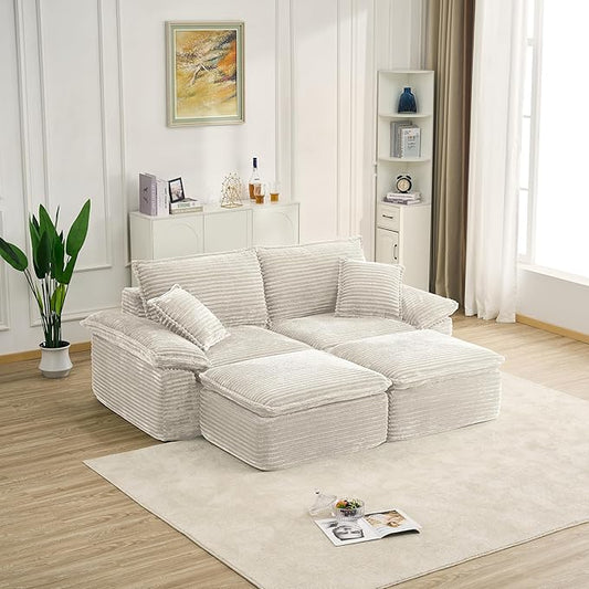 Comfy Boneless Cloud Sofa Chaise Oversized Fluffy Corduroy Upholstered Chaise Lounge for Living Room Bedroom, Modular Compressed Foam Cloud Daybed, Single Seat Sofa
