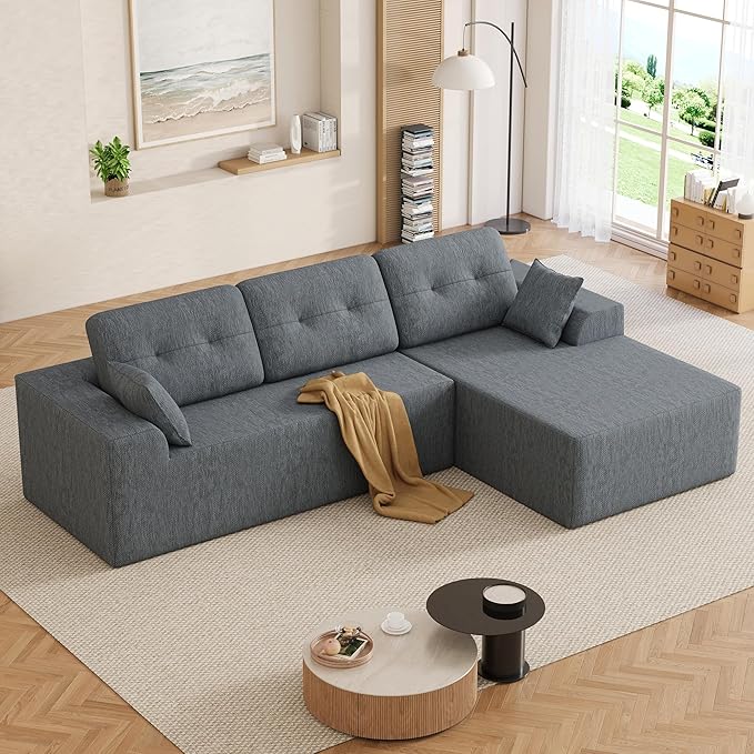 Ball & Cast 106" Modular Sectional Sofa,Cloud Chenille Couch with Deep Seat,Boneless L-Shaped Sectional,Modern Comfort Upholstered Sofa for Living Room,No Assembly Required (Gray, Right Facing Chaise)