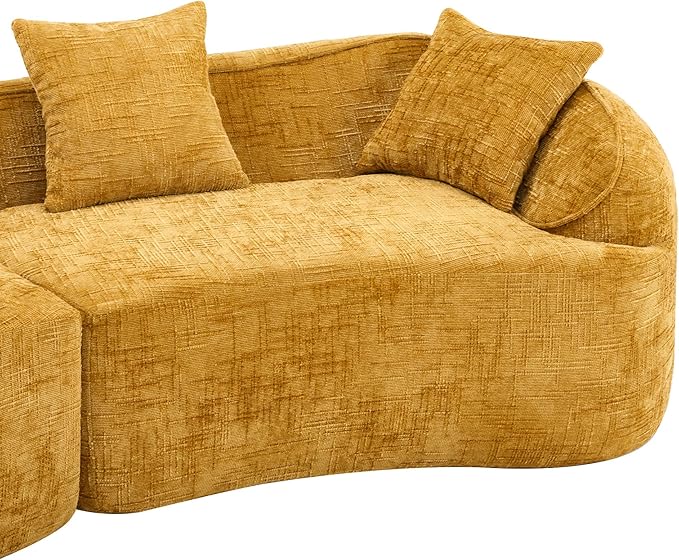 109-Inch Curved Boneless Sofa Couches Compressed 4-Seat Foam Couch for Living Room Bedroom, Boneless Modular Cloud Sofa Curved Floor Couch with 4 Pillows, No Assembly