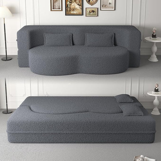 78" Oversized Convertible Folding Sofa Bed Full Size ,35D Full Foam Futon Loveseat Fold Out Couch Floor Mattress Teddy Fleece Lazy Lounge Sofabed for Living Room/Dorm/Guest Use/Home Office/Apartment